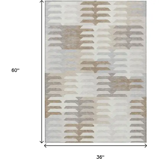 Ivory Gray And Brown Geometric Washable Indoor Outdoor Area Rug Photo 3