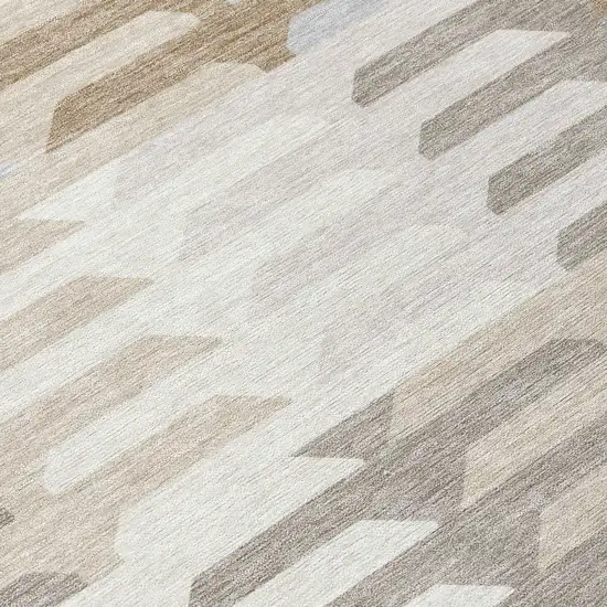 Ivory Gray And Brown Geometric Washable Indoor Outdoor Area Rug Photo 7