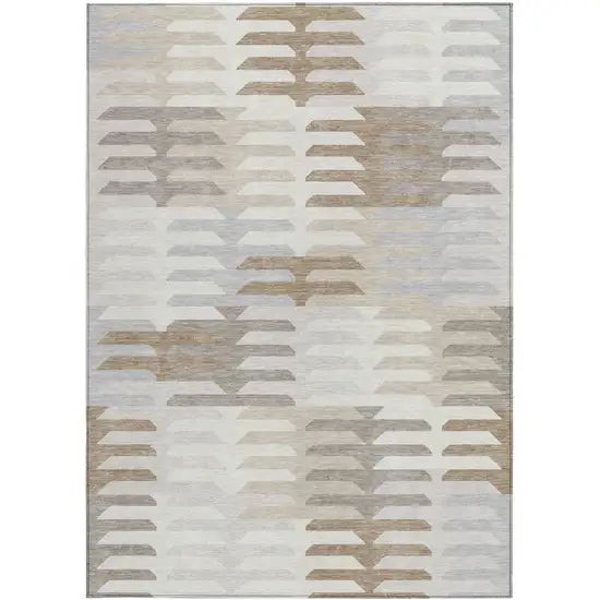 Ivory Gray And Brown Geometric Washable Indoor Outdoor Area Rug Photo 4