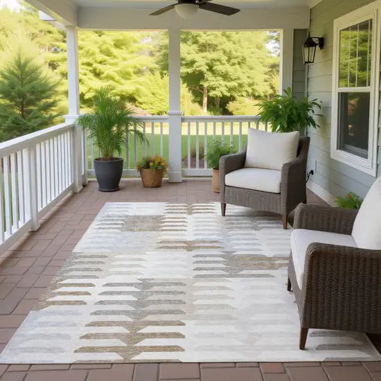 Ivory Gray And Brown Geometric Washable Indoor Outdoor Area Rug Photo 9