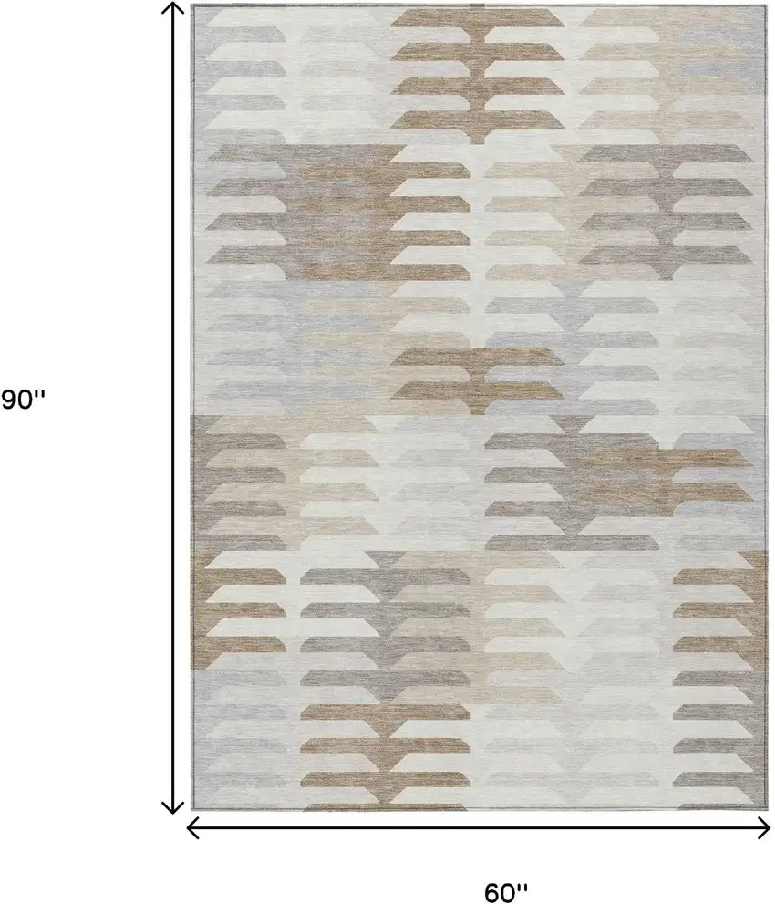 Ivory Gray And Brown Geometric Washable Indoor Outdoor Area Rug Photo 3