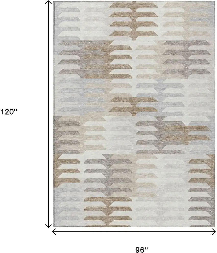 Ivory Gray And Brown Geometric Washable Indoor Outdoor Area Rug Photo 3