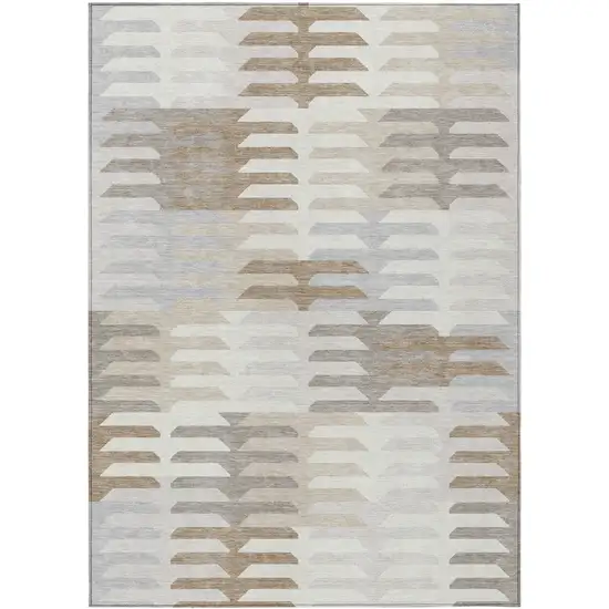 Ivory Gray And Brown Geometric Washable Indoor Outdoor Area Rug Photo 2