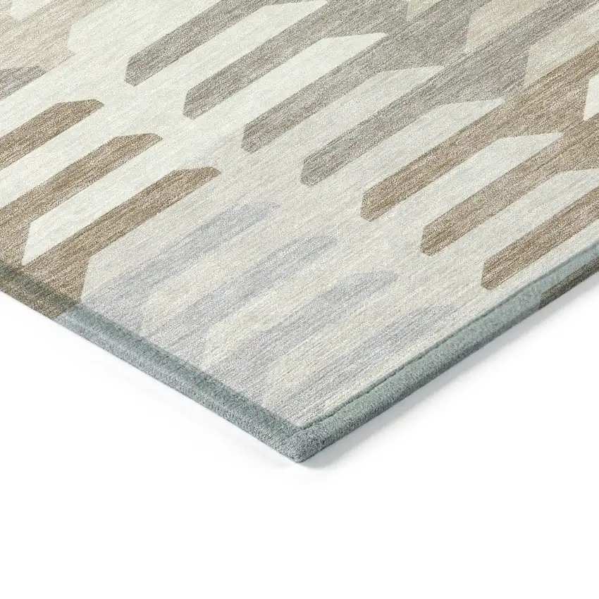 Ivory Gray And Brown Geometric Washable Indoor Outdoor Area Rug Photo 5