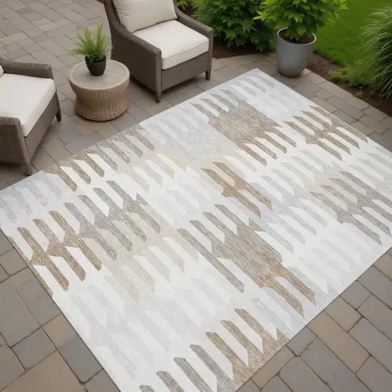 Ivory Gray And Brown Geometric Washable Indoor Outdoor Area Rug Photo 8