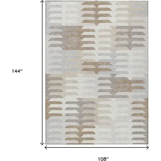 Ivory Gray And Brown Geometric Washable Indoor Outdoor Area Rug Photo 3