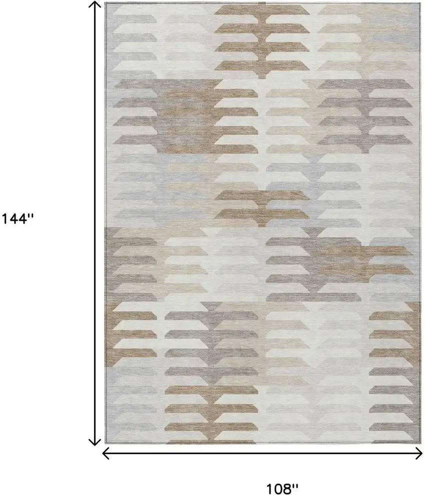Ivory Gray And Brown Geometric Washable Indoor Outdoor Area Rug Photo 3
