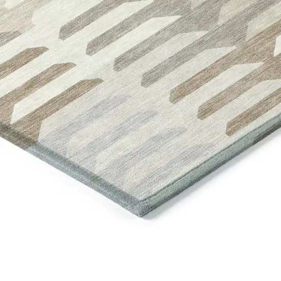 Ivory Gray And Brown Geometric Washable Indoor Outdoor Area Rug Photo 6