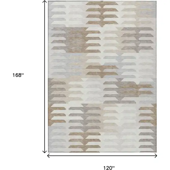 Ivory Gray And Brown Geometric Washable Indoor Outdoor Area Rug Photo 3