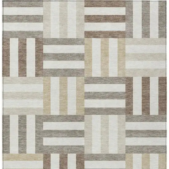Ivory Gray And Brown Geometric Washable Indoor Outdoor Area Rug Photo 5