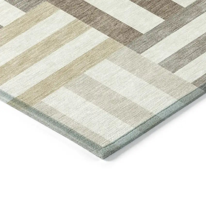 Ivory Gray And Brown Geometric Washable Indoor Outdoor Area Rug Photo 4