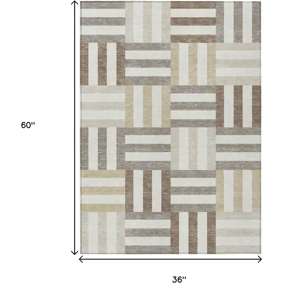 Ivory Gray And Brown Geometric Washable Indoor Outdoor Area Rug Photo 3