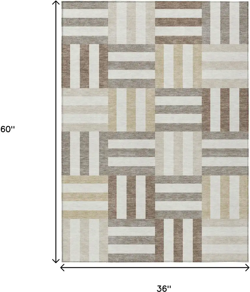 Ivory Gray And Brown Geometric Washable Indoor Outdoor Area Rug Photo 3