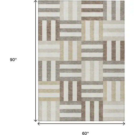 Ivory Gray And Brown Geometric Washable Indoor Outdoor Area Rug Photo 7