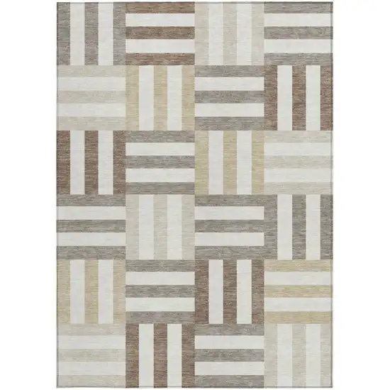 Ivory Gray And Brown Geometric Washable Indoor Outdoor Area Rug Photo 3