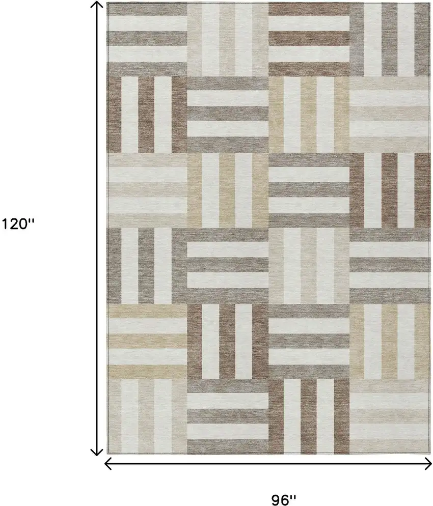 Ivory Gray And Brown Geometric Washable Indoor Outdoor Area Rug Photo 3
