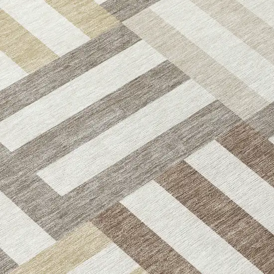 Ivory Gray And Brown Geometric Washable Indoor Outdoor Area Rug Photo 7