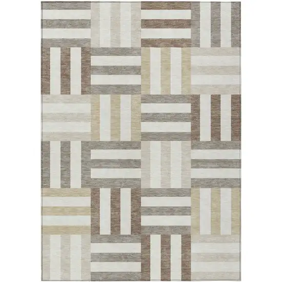 Ivory Gray And Brown Geometric Washable Indoor Outdoor Area Rug Photo 2