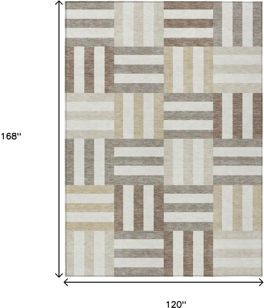 Ivory Gray And Brown Geometric Washable Indoor Outdoor Area Rug Photo 3