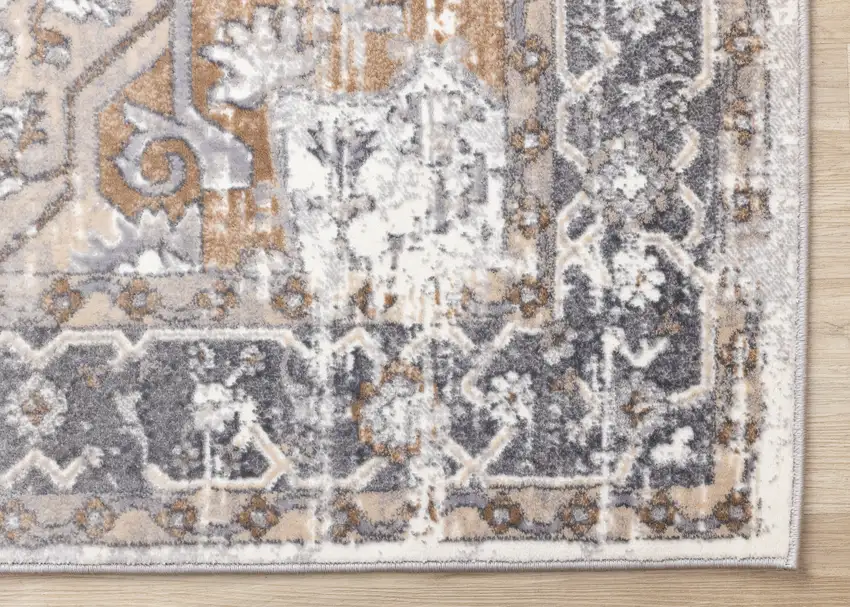 Ivory Gray And Brown Medallion Area Rug Photo 9