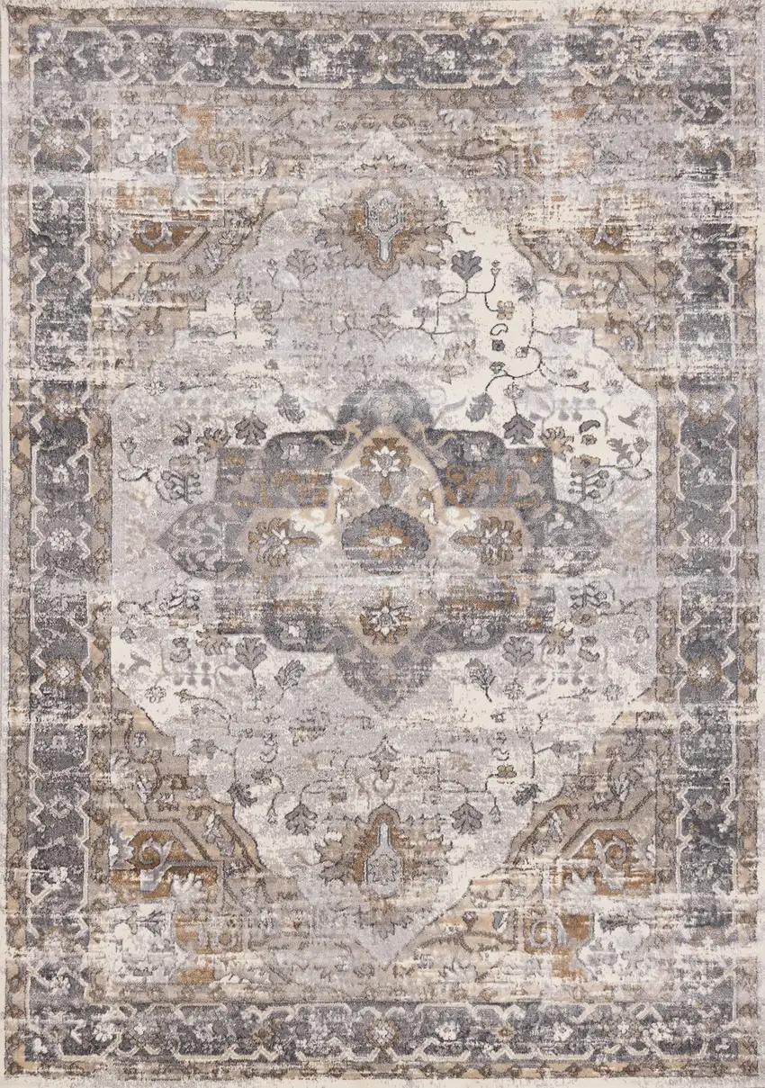 Ivory Gray And Brown Medallion Area Rug Photo 2