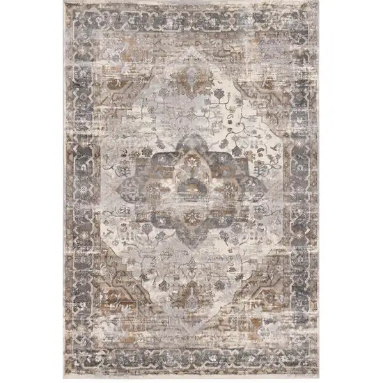 Ivory Gray And Brown Medallion Area Rug Photo 2