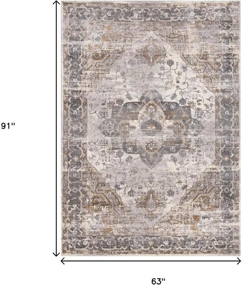 Ivory Gray And Brown Medallion Area Rug Photo 3