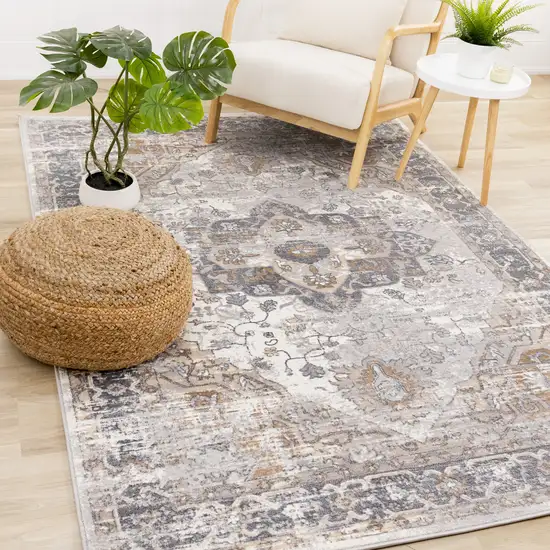 Ivory Gray And Brown Medallion Area Rug Photo 4