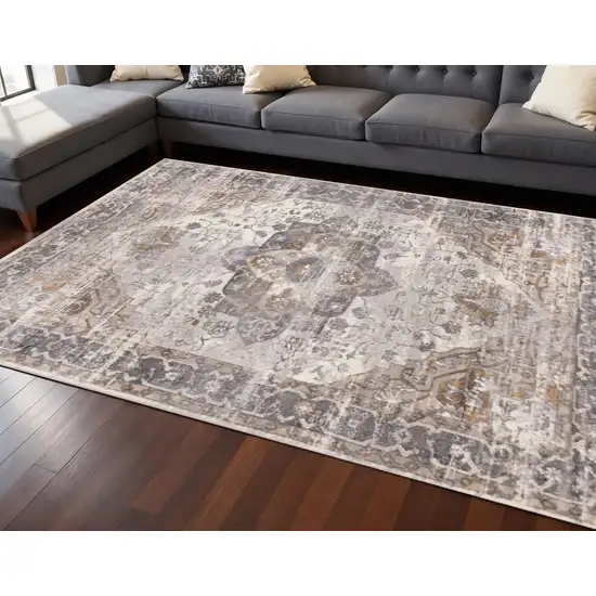Ivory Gray And Brown Medallion Area Rug Photo 1