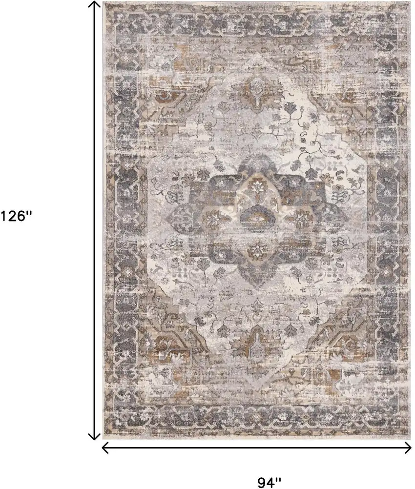 Ivory Gray And Brown Medallion Area Rug Photo 3