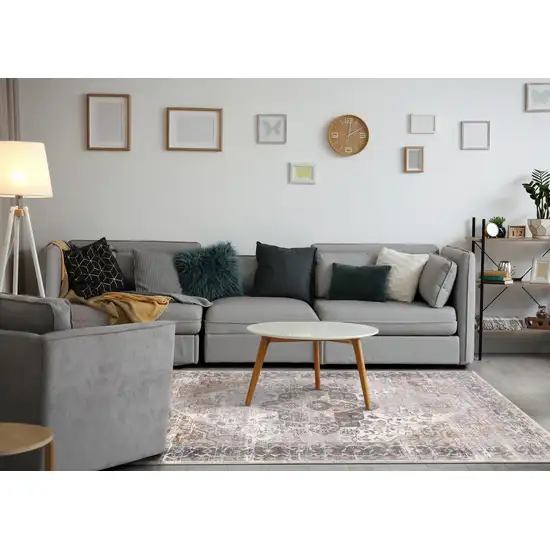 Ivory Gray And Brown Medallion Area Rug Photo 5