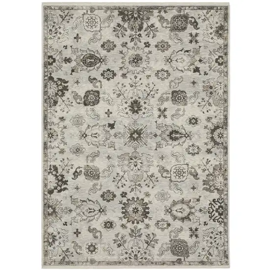 Ivory Gray And Brown Oriental Area Rug With Fringe Photo 3