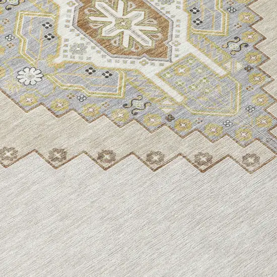 Ivory Gray And Brown Oriental Washable Indoor Outdoor Area Rug Photo 4