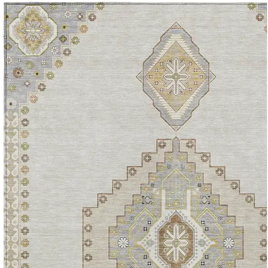 Ivory Gray And Brown Oriental Washable Indoor Outdoor Area Rug Photo 6