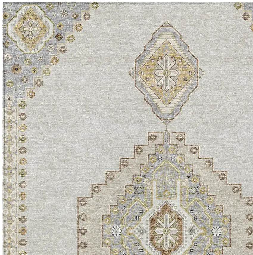 Ivory Gray And Brown Oriental Washable Indoor Outdoor Area Rug Photo 6