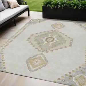Photo of Ivory Gray And Brown Oriental Washable Indoor Outdoor Area Rug