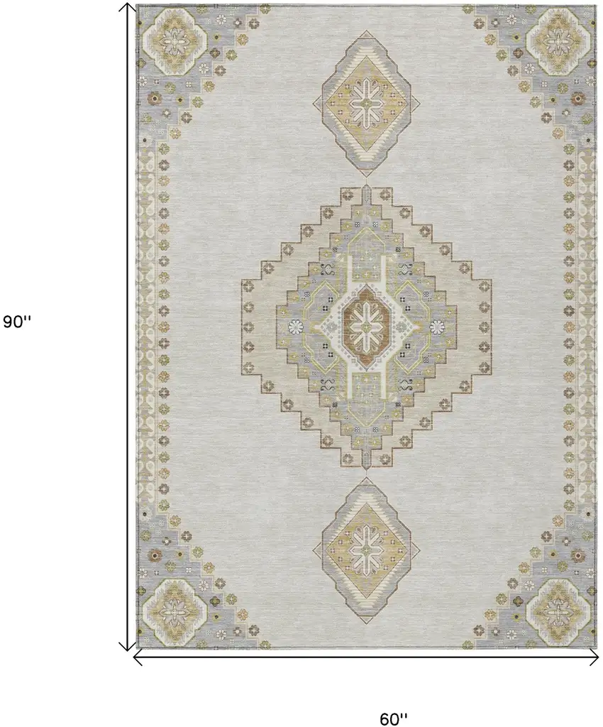 Ivory Gray And Brown Oriental Washable Indoor Outdoor Area Rug Photo 3