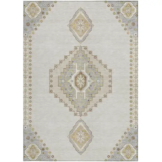 Ivory Gray And Brown Oriental Washable Indoor Outdoor Area Rug Photo 7