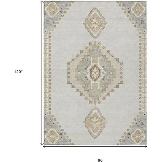 Ivory Gray And Brown Oriental Washable Indoor Outdoor Area Rug Photo 3