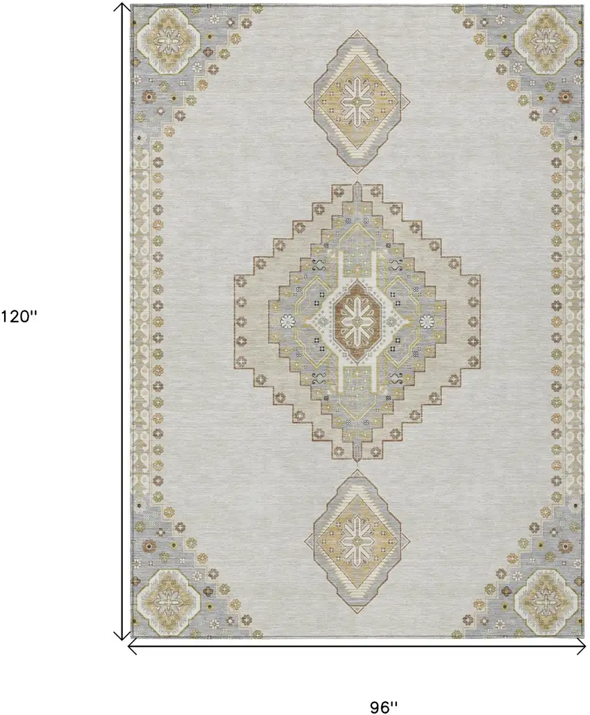 Ivory Gray And Brown Oriental Washable Indoor Outdoor Area Rug Photo 3