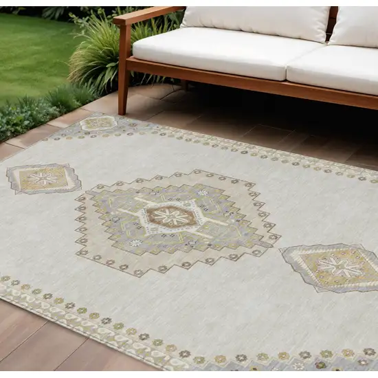 Ivory Gray And Brown Oriental Washable Indoor Outdoor Area Rug Photo 1