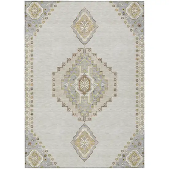 Ivory Gray And Brown Oriental Washable Indoor Outdoor Area Rug Photo 2