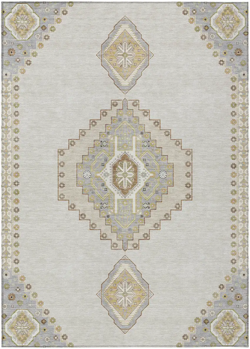 Ivory Gray And Brown Oriental Washable Indoor Outdoor Area Rug Photo 2