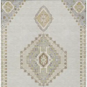 Photo of Ivory Gray And Brown Oriental Washable Indoor Outdoor Area Rug