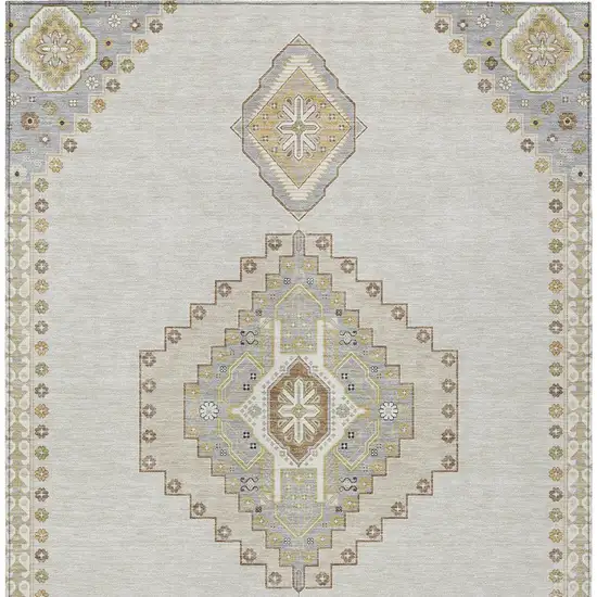 Ivory Gray And Brown Oriental Washable Indoor Outdoor Area Rug Photo 6