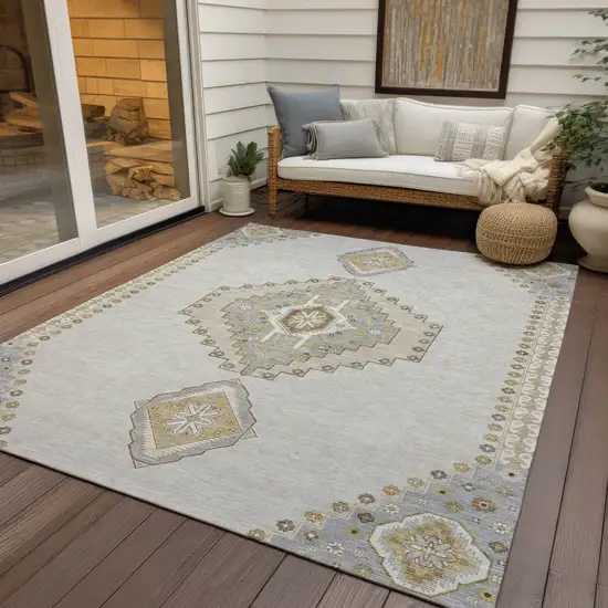 Ivory Gray And Brown Oriental Washable Indoor Outdoor Area Rug Photo 8