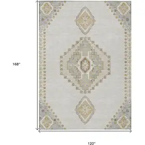 Photo of Ivory Gray And Brown Oriental Washable Indoor Outdoor Area Rug