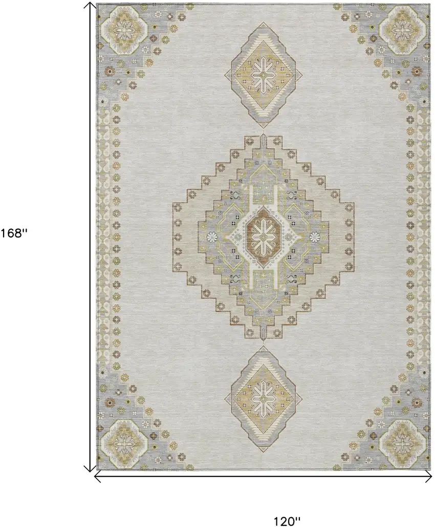 Ivory Gray And Brown Oriental Washable Indoor Outdoor Area Rug Photo 3
