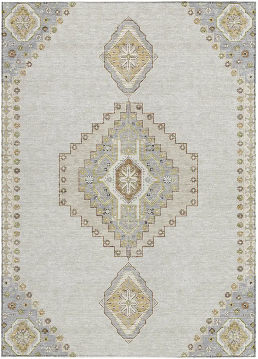 Ivory Gray And Brown Oriental Washable Indoor Outdoor Area Rug Photo 7