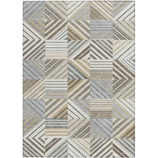 Ivory Gray And Brown Patchwork Washable Indoor Outdoor Area Rug Photo 3